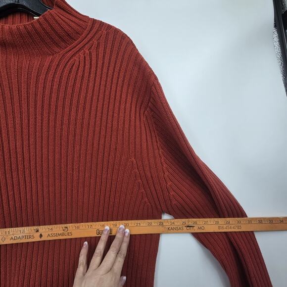 Vintage Y2K Fisherman Mock Neck Sweater Mens XL Tall Rust Cotton Ribbed Classic - Picture 6 of 9